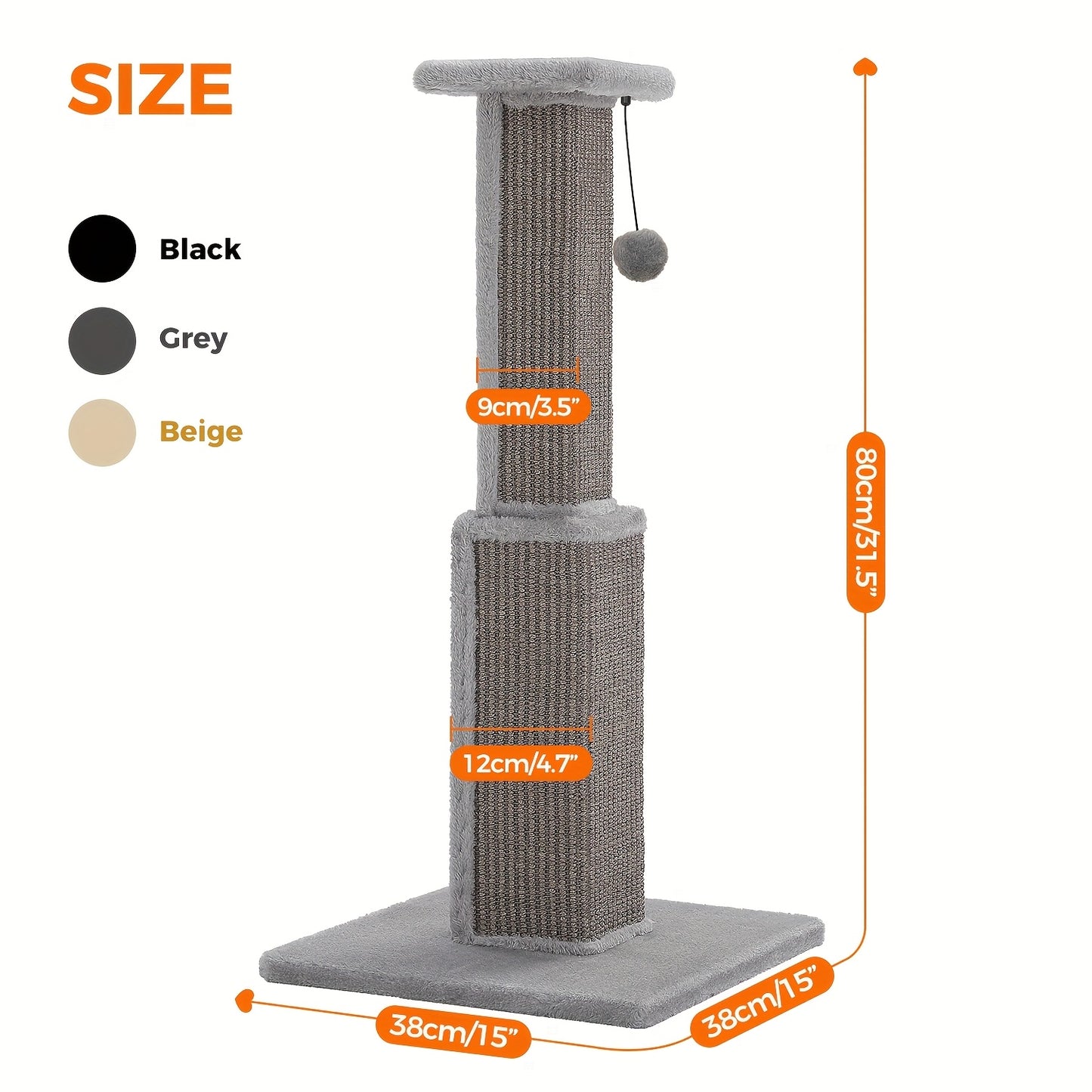 Durable Cat Tower Multi Level Cat Tree With Scratching Posts And Hanging Balls Grey And Black 18.9 Inch Wide