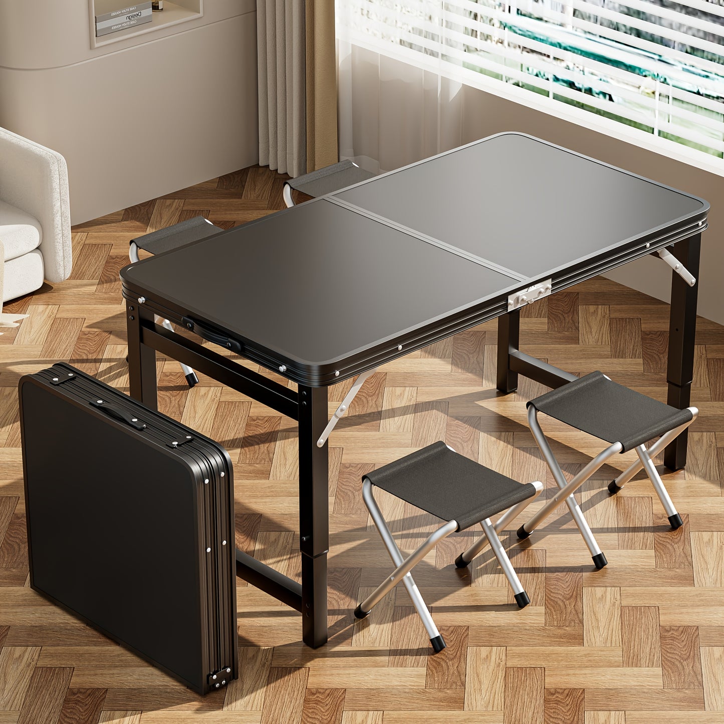 Foldable Portable Banquet Table Aluminum All Occasion Indoor Outdoor Adjustable Height Compact Folding Design