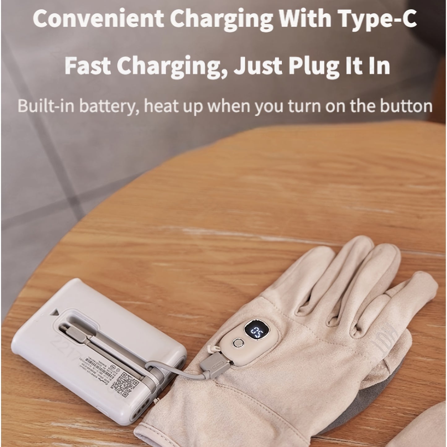 Electric Heated Gloves Rechargeable 3 Temperature Settings Washable Detachable Thumb And Index Finger 3000mAh