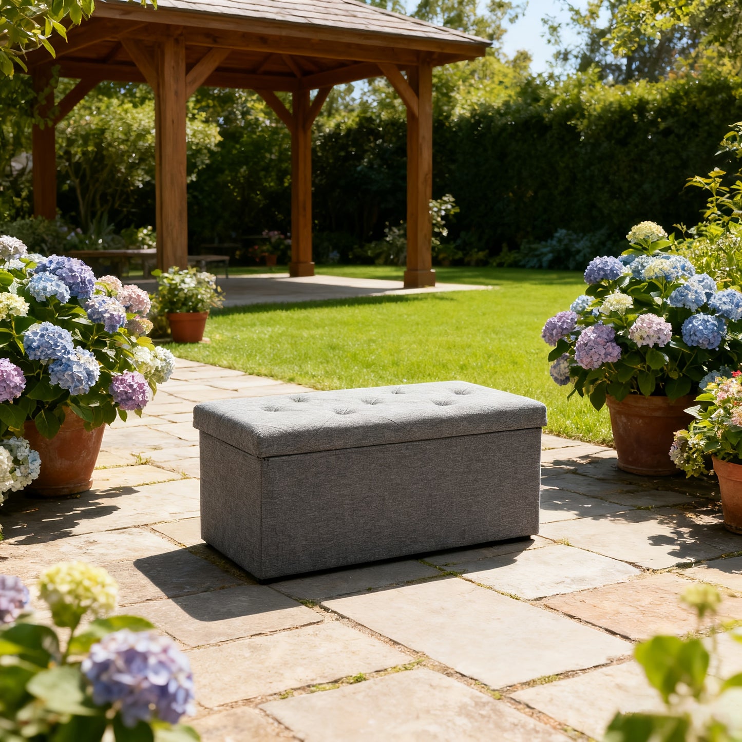 Heavy Duty Folding Storage Ottoman Bench Outdoor Use Multi Purpose Space Saving Non Porous Surface For Living Room