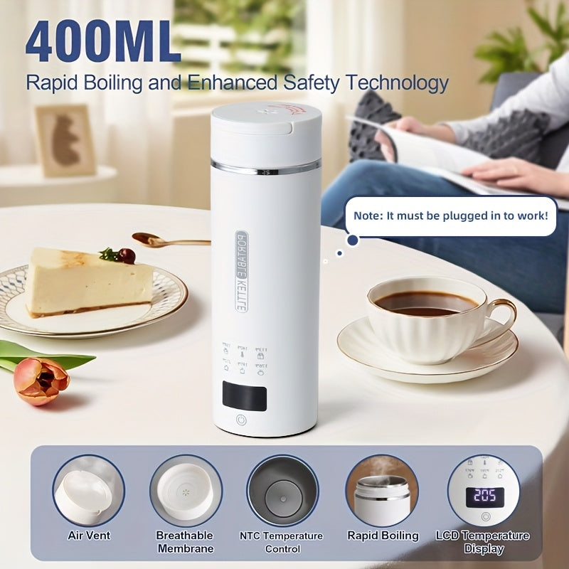 Portable Electric Kettle 304 Stainless Steel 400ml 6 Temperature Controls Auto Shut Off Boil Dry BPA Free