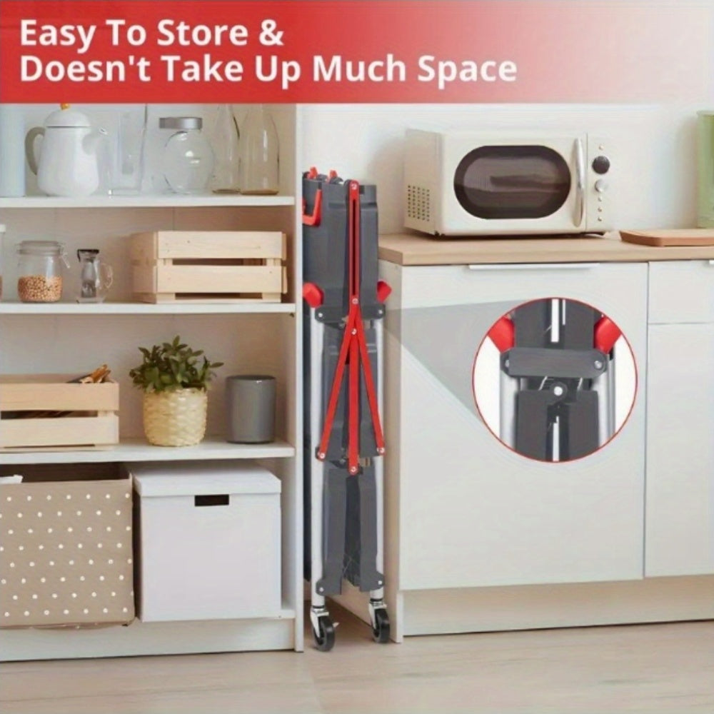 Heavy Duty 3 Tier Folding Wheeled Cart With 56 Lbs Load Per Shelf Sturdy Metal Service Cart 4 Wheel Mobility