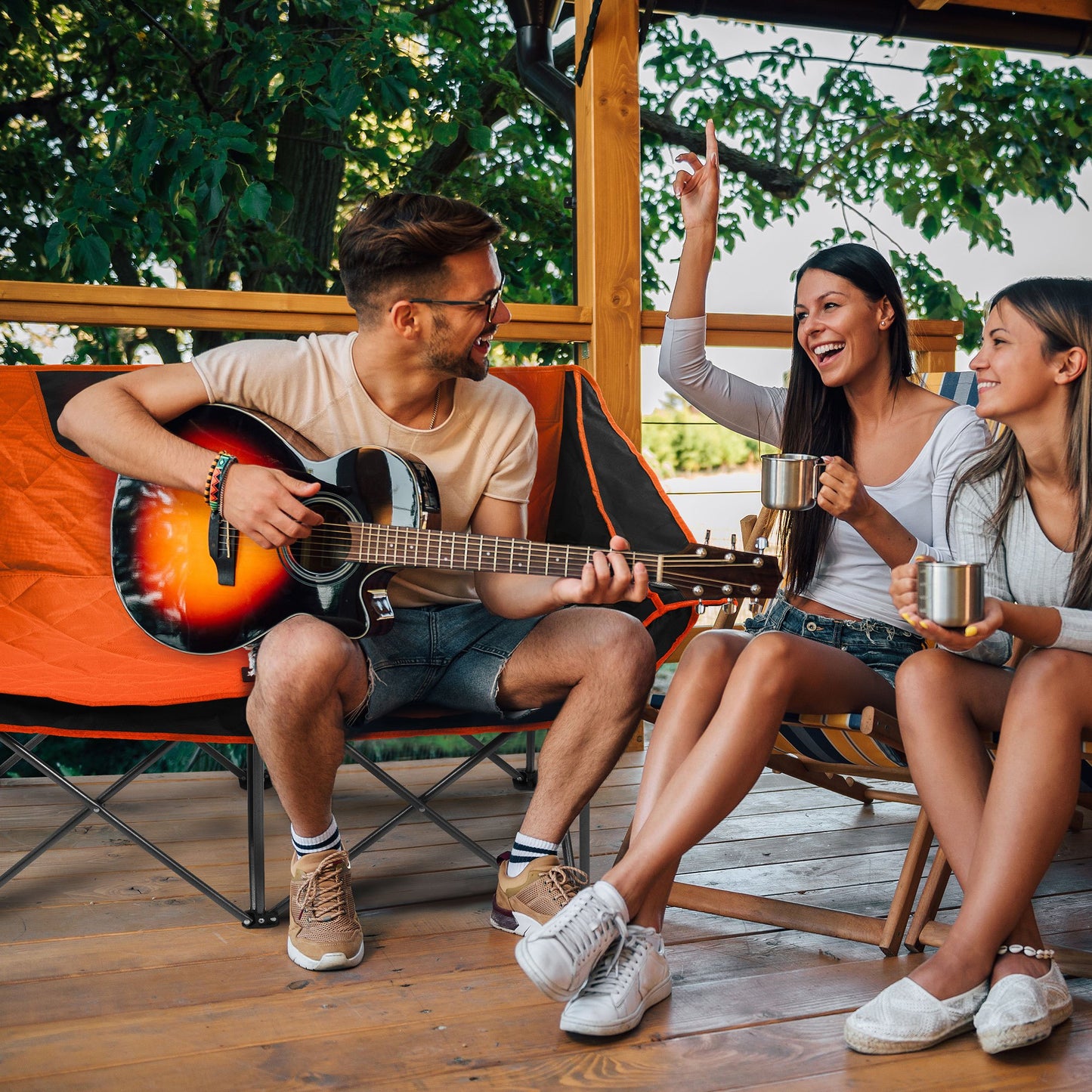 FITVIDS 2 Person Camping Chair Heavy Duty Outdoor Chair With Cup Holders Carry Bag Portable Collapsible Beach Picnics