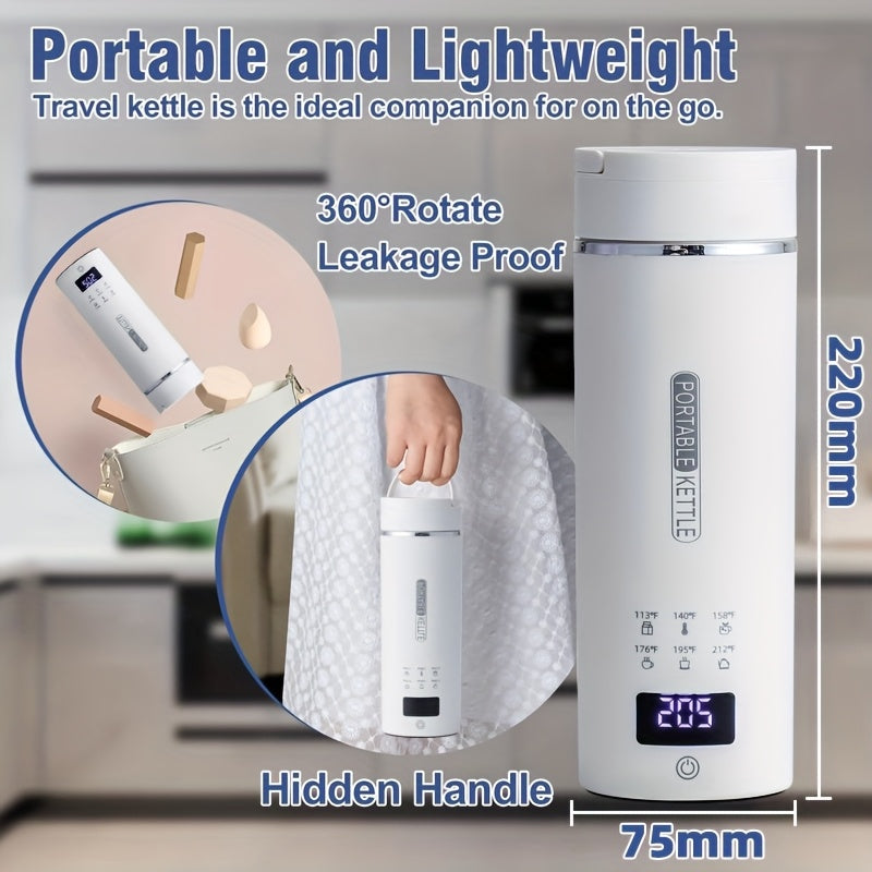 Portable Electric Kettle 304 Stainless Steel 400ml 6 Temperature Controls Auto Shut Off Boil Dry BPA Free