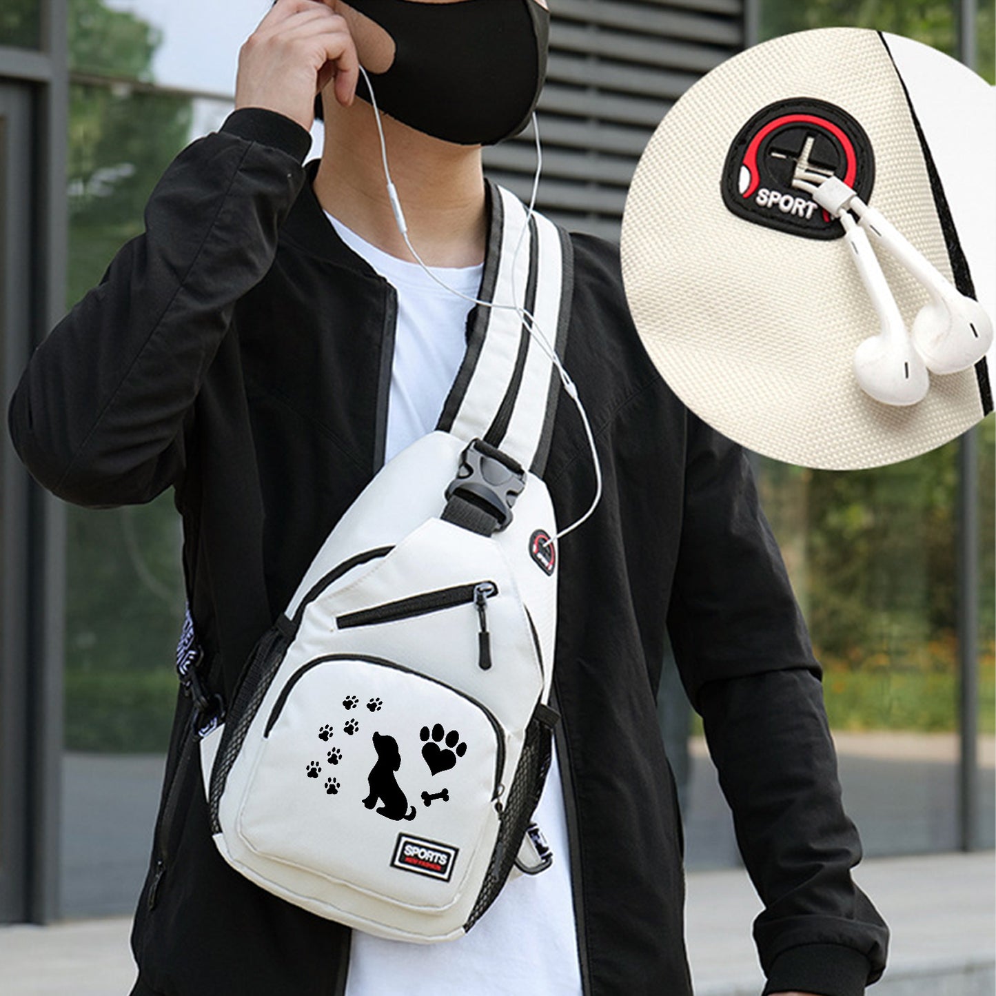 Dog Paw Prints Waist Bag Versatile Large Capacity Crossbody