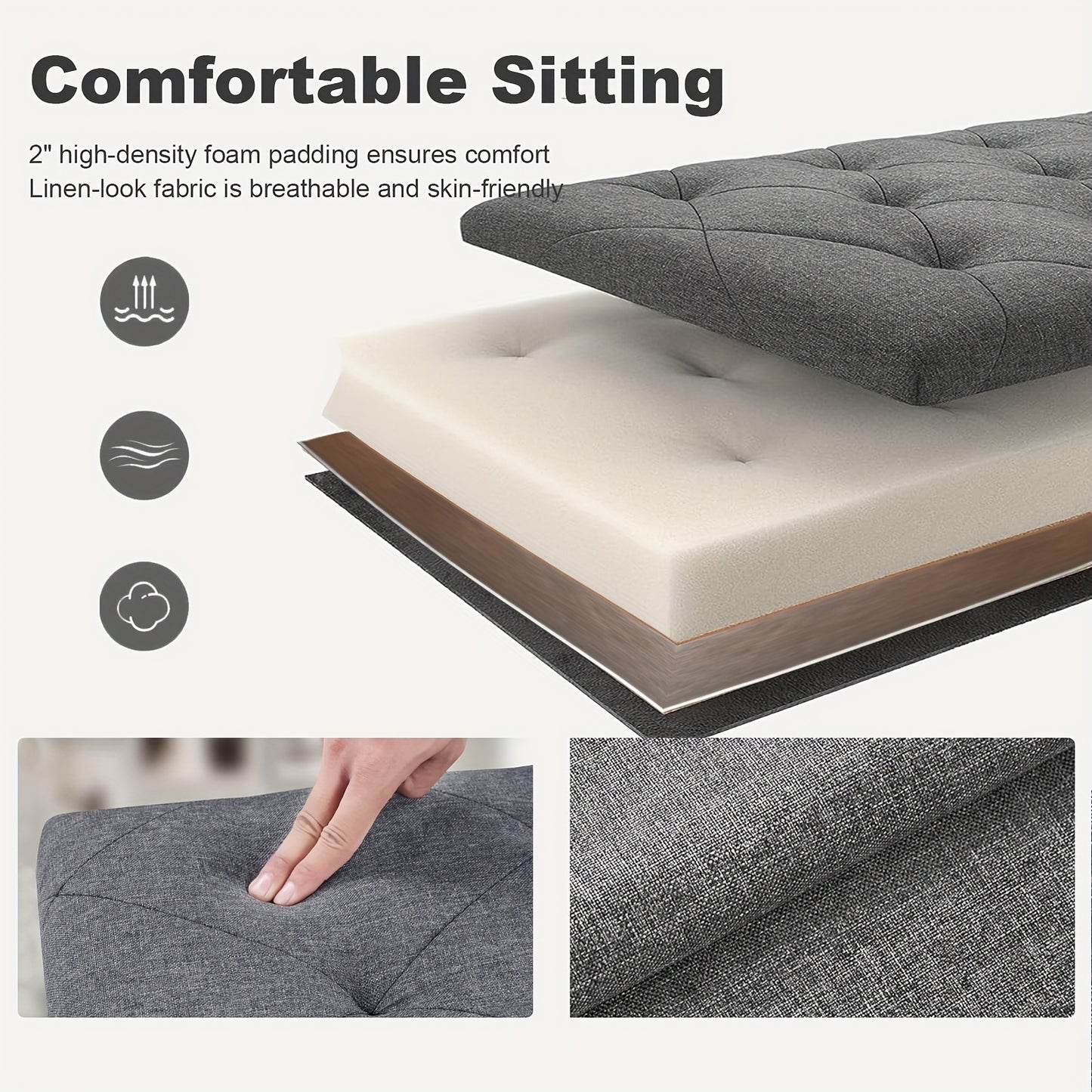 Heavy Duty Folding Storage Ottoman Bench Outdoor Use Multi Purpose Space Saving Non Porous Surface For Living Room