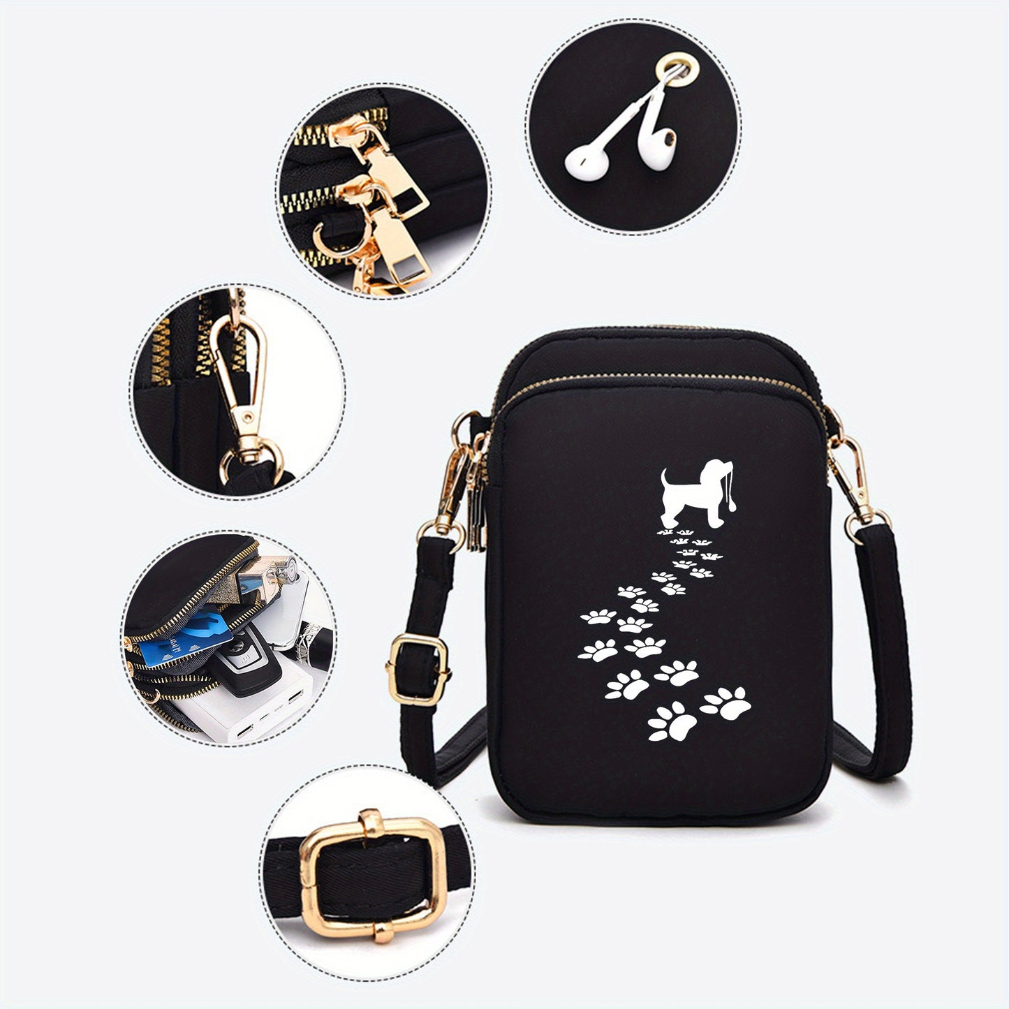 Dog Paw Print Crossbody Bag With Adjustable Strap Oxford