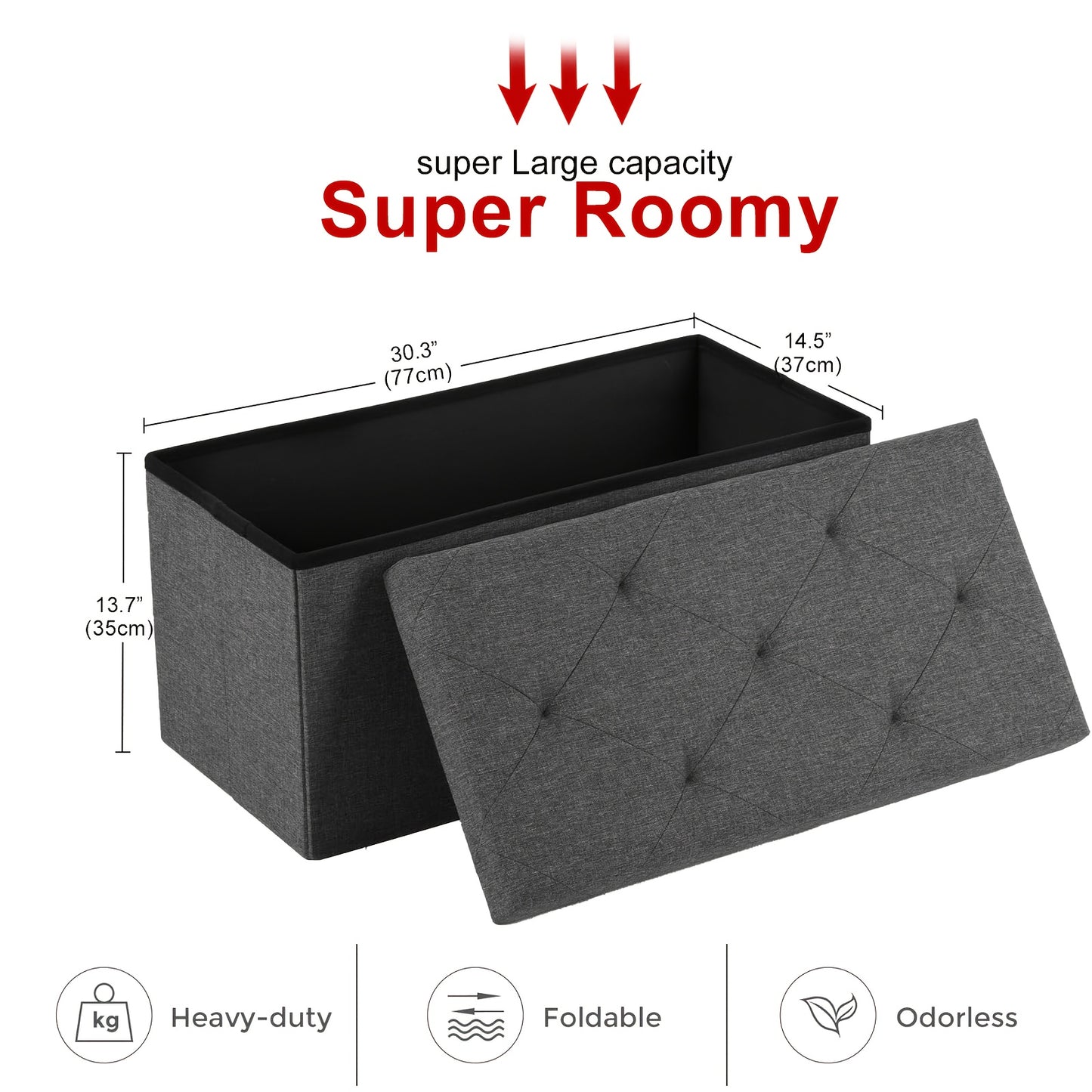Heavy Duty Folding Storage Ottoman Bench Outdoor Use Multi Purpose Space Saving Non Porous Surface For Living Room