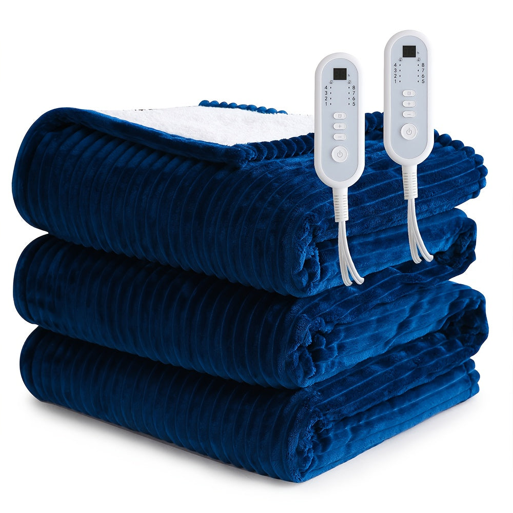 Extra Large Flannel Electric Blanket With Time Temp Control 10 Hour Auto Off 8 Levels Dual Controllers Queen King