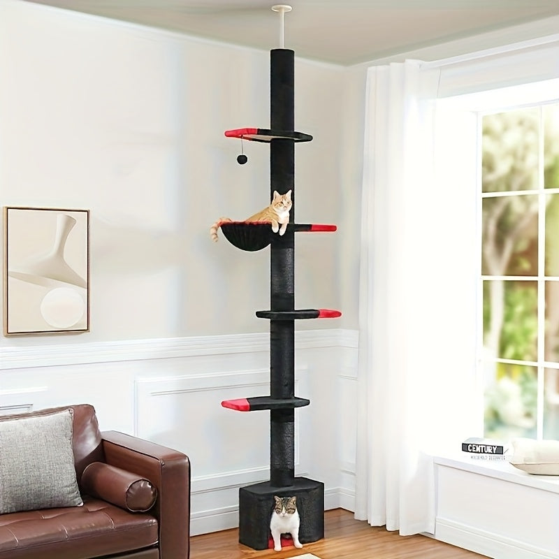 Floor To Ceiling Cat Tree Tower 4 Tier Adjustable Height 90 To 107 Inches Gray Black Khaki