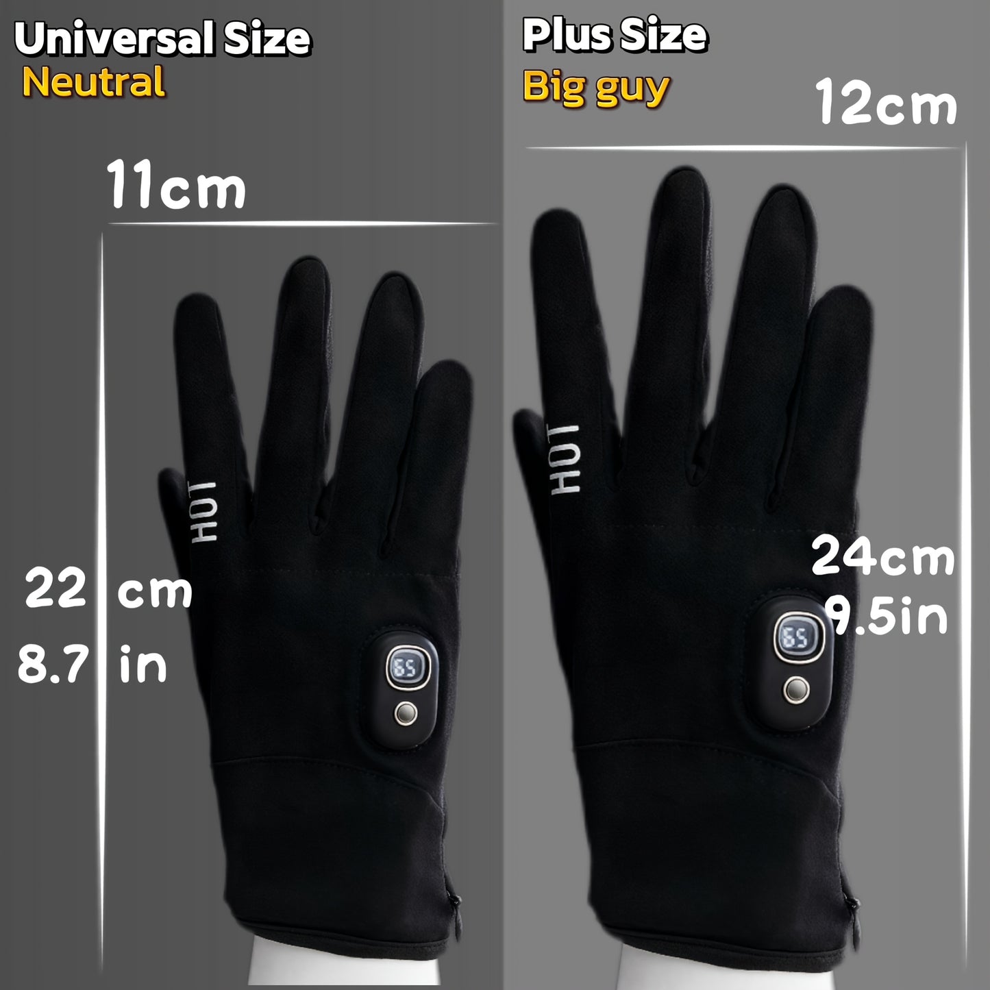 Electric Heated Gloves Rechargeable 3 Temperature Settings Washable Detachable Thumb And Index Finger 3000mAh