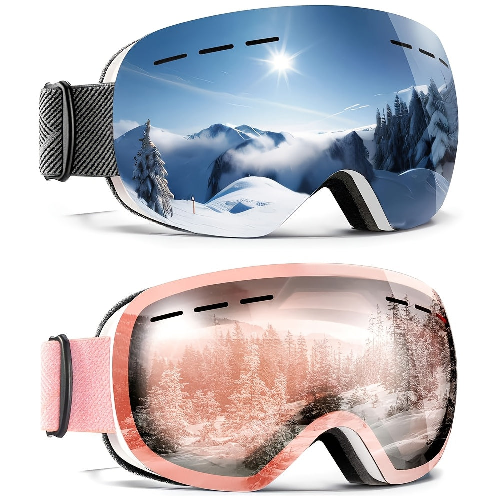 Two Pack Stylish Ski Goggles Oversized Polarized Lenses Windproof OTG for Winter Sports and Outdoor Adventures