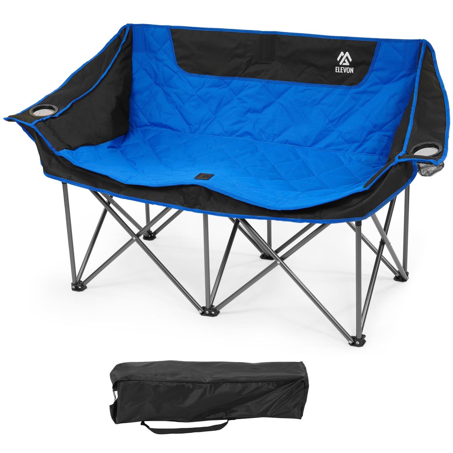 FITVIDS 2 Person Camping Chair Heavy Duty Outdoor Chair With Cup Holders Carry Bag Portable Collapsible Beach Picnics