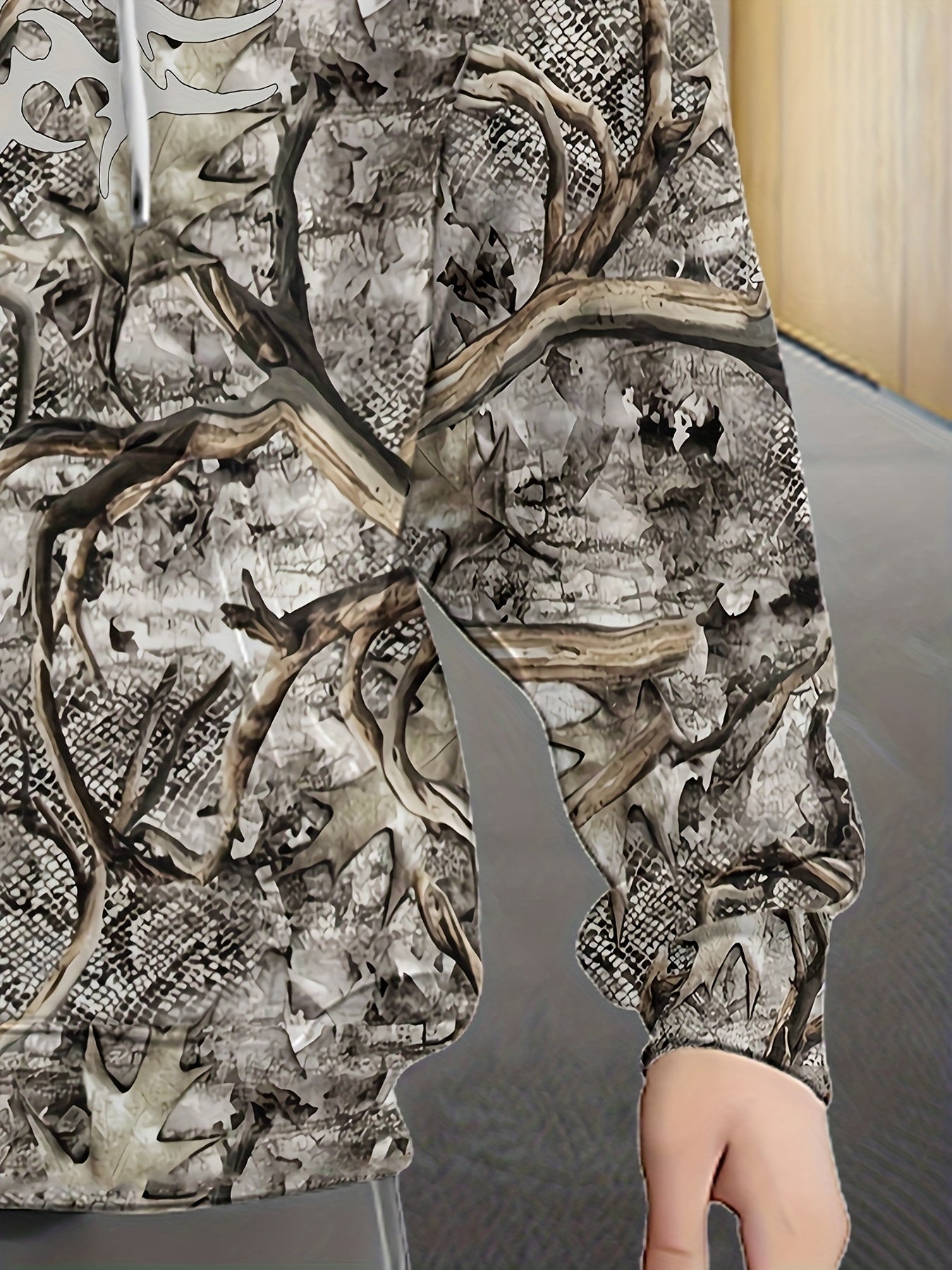 Stylish Men's Deer Antler Print Hooded Zip Up Winter Jacket