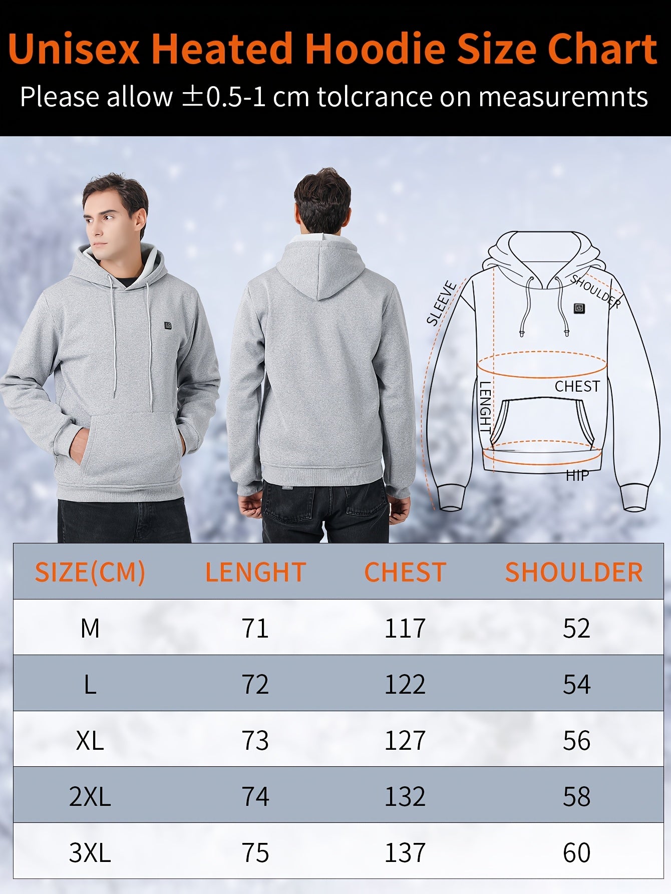 Powered Heated Jacket Full Zip Hooded Winter Coat For Outdoor Activities Running Skiing Machine Washable