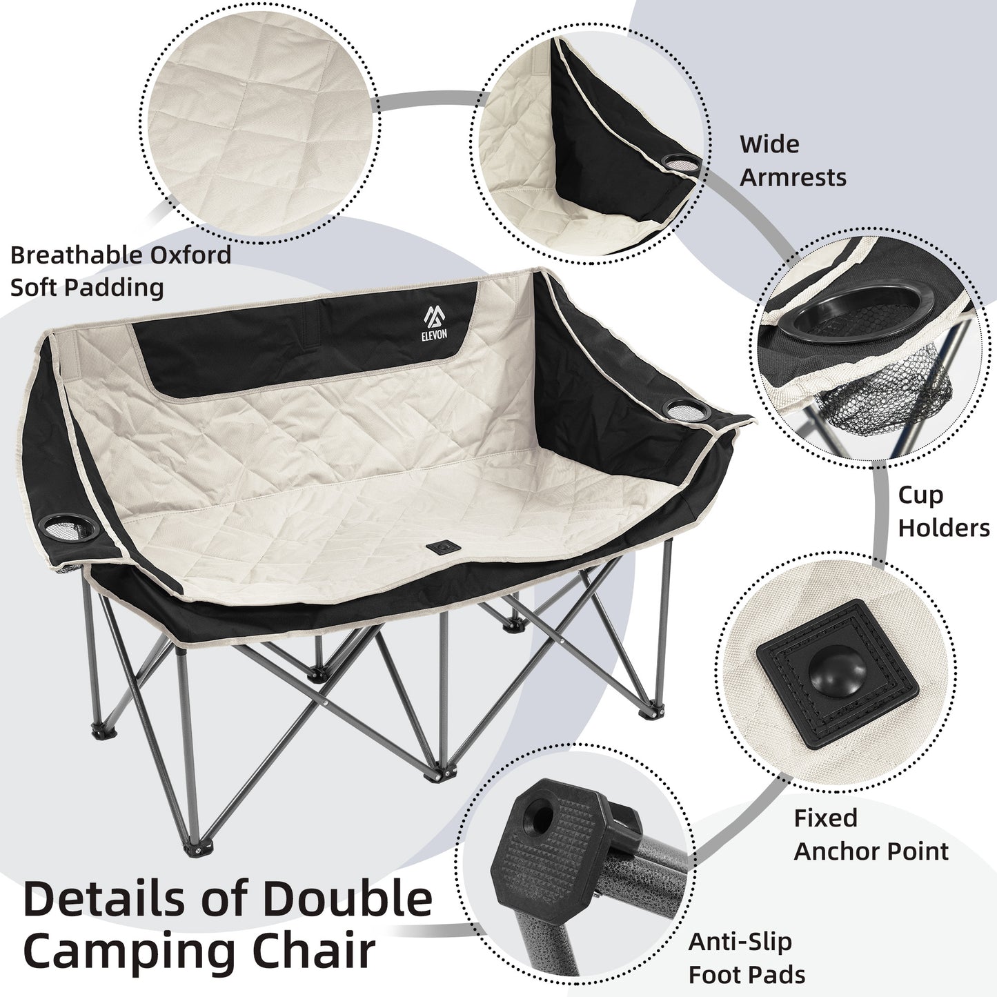 FITVIDS 2 Person Camping Chair Heavy Duty Outdoor Chair With Cup Holders Carry Bag Portable Collapsible Beach Picnics