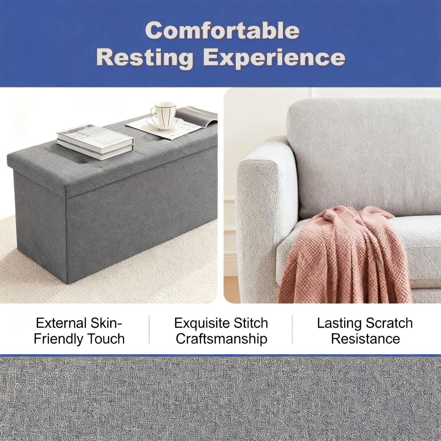 Heavy Duty Folding Storage Ottoman Bench Outdoor Use Multi Purpose Space Saving Non Porous Surface For Living Room