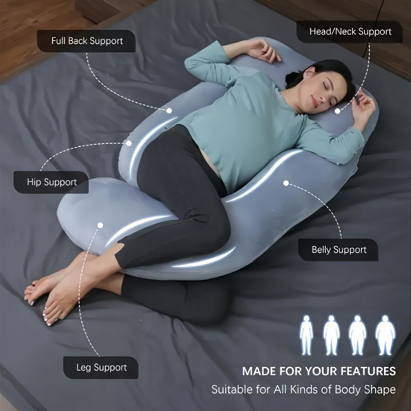 Ergonomic U Shaped Pregnancy Pillow For Back, Leg And Abdominal Support, Adjustable, Soft Fabric, Machine Washable