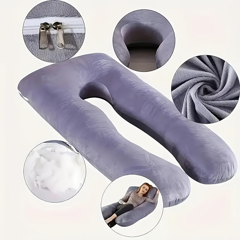 Ergonomic U Shaped Pregnancy Pillow For Back, Leg And Abdominal Support, Adjustable, Soft Fabric, Machine Washable