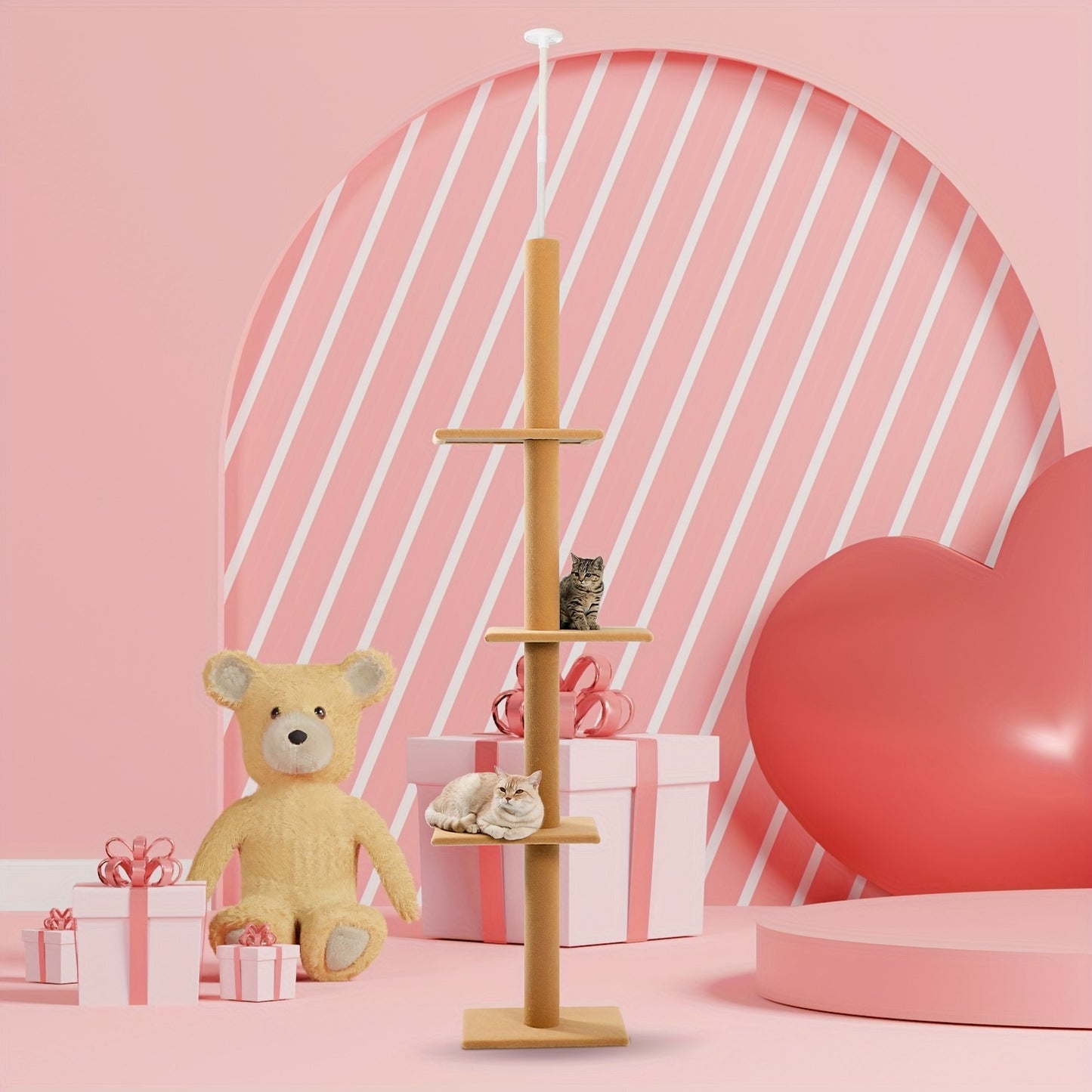 Floor To Ceiling Cat Tree Tower 4 Tier Adjustable Height 90 To 107 Inches Gray Black Khaki