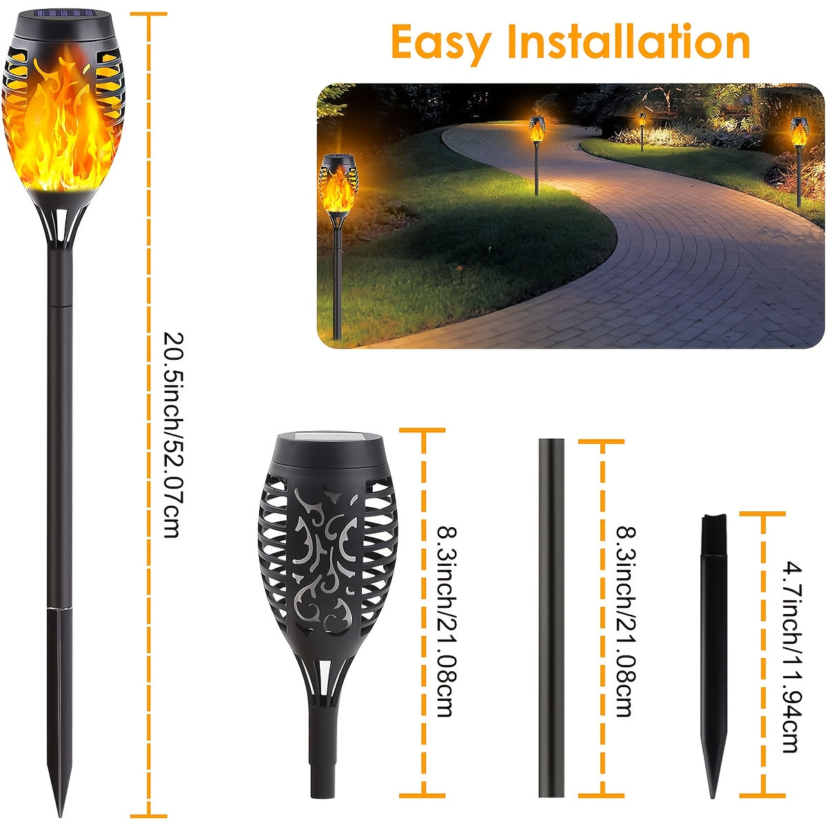 8 Pack Solar Torch Lights Outdoor Waterproof Flickering Flame Tiki Garden Pathway Realistic Fire Effect Auto On Off