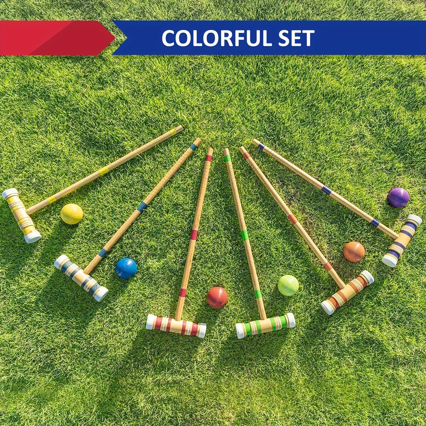 6 Player Croquet Set With Wooden Mallets And Colored Balls In A Sturdy Carrying Bag For Lawn Backyard Park And Friends