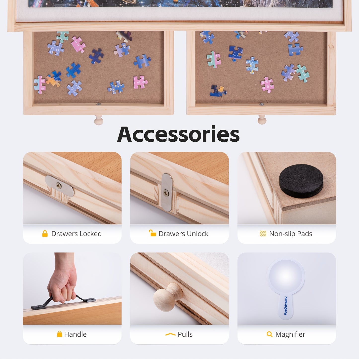 Rotating Tilting Two In One Puzzle Table With Four Drawers White Mat Lazy Susan Adjustable Wooden Jigsaw Table Stand