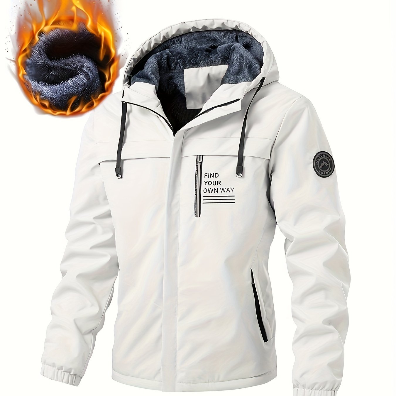 Mens Hooded Fleece Lined Winter Jacket Windproof Outdoor