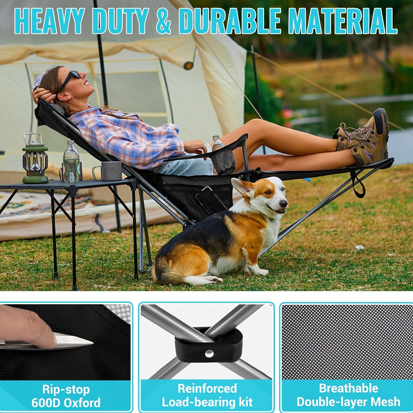 UPWELL Portable Folding Patio Chair With Carry Bag Adjustable Height Removable Footrests Outdoor Lounge Chair