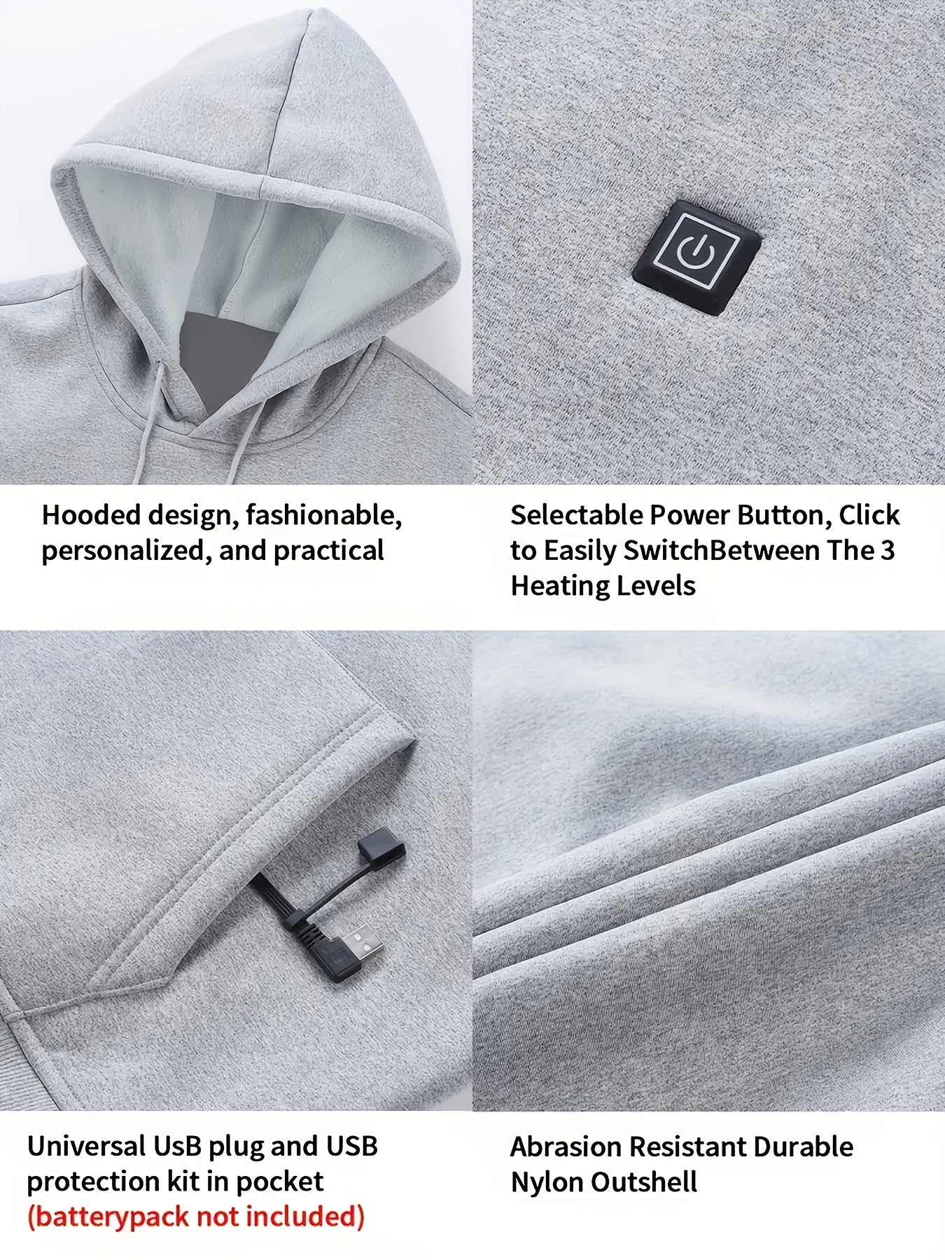 7 Zone USB Powered Electric Fleece Jacket With 3 Speed Control Kangaroo Pocket Unisex Winter Wear For Men And Women