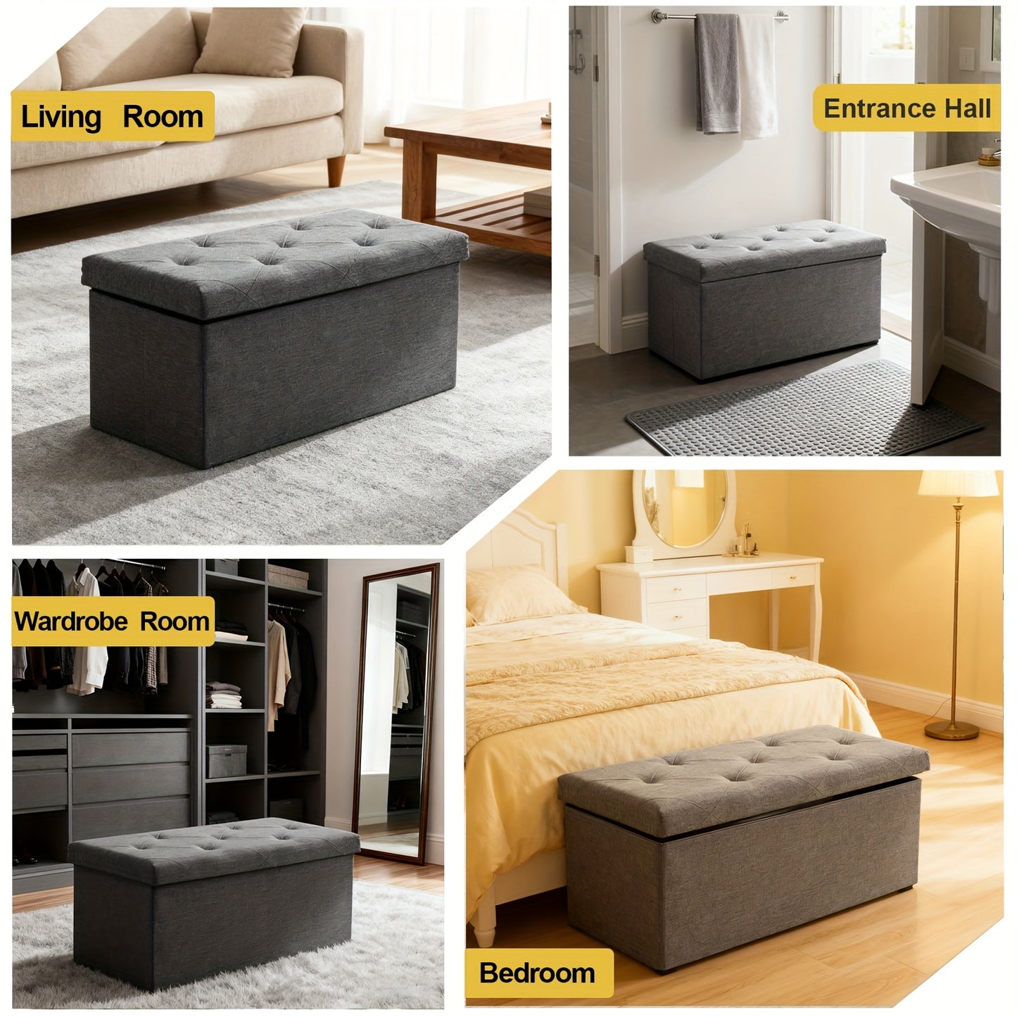 Heavy Duty Folding Storage Ottoman Bench Outdoor Use Multi Purpose Space Saving Non Porous Surface For Living Room