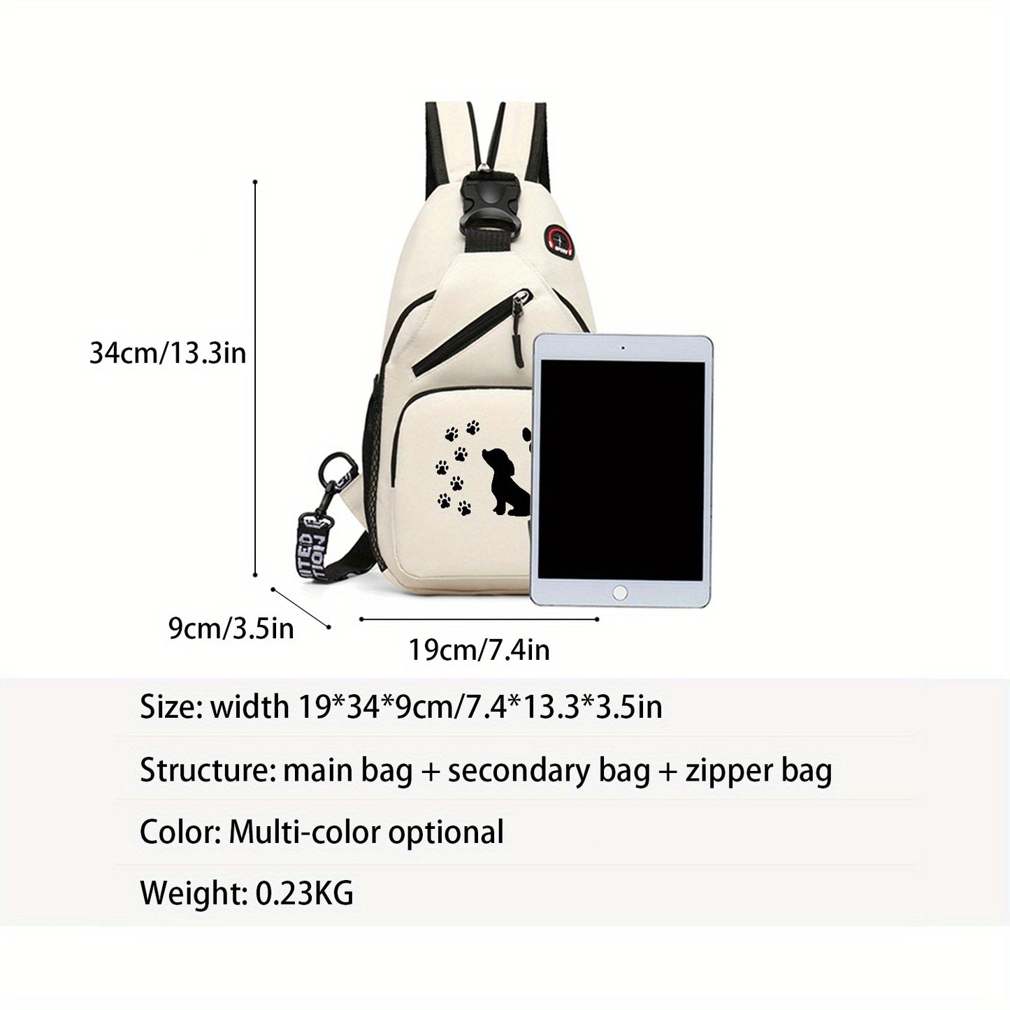 Dog Paw Prints Waist Bag Versatile Large Capacity Crossbody