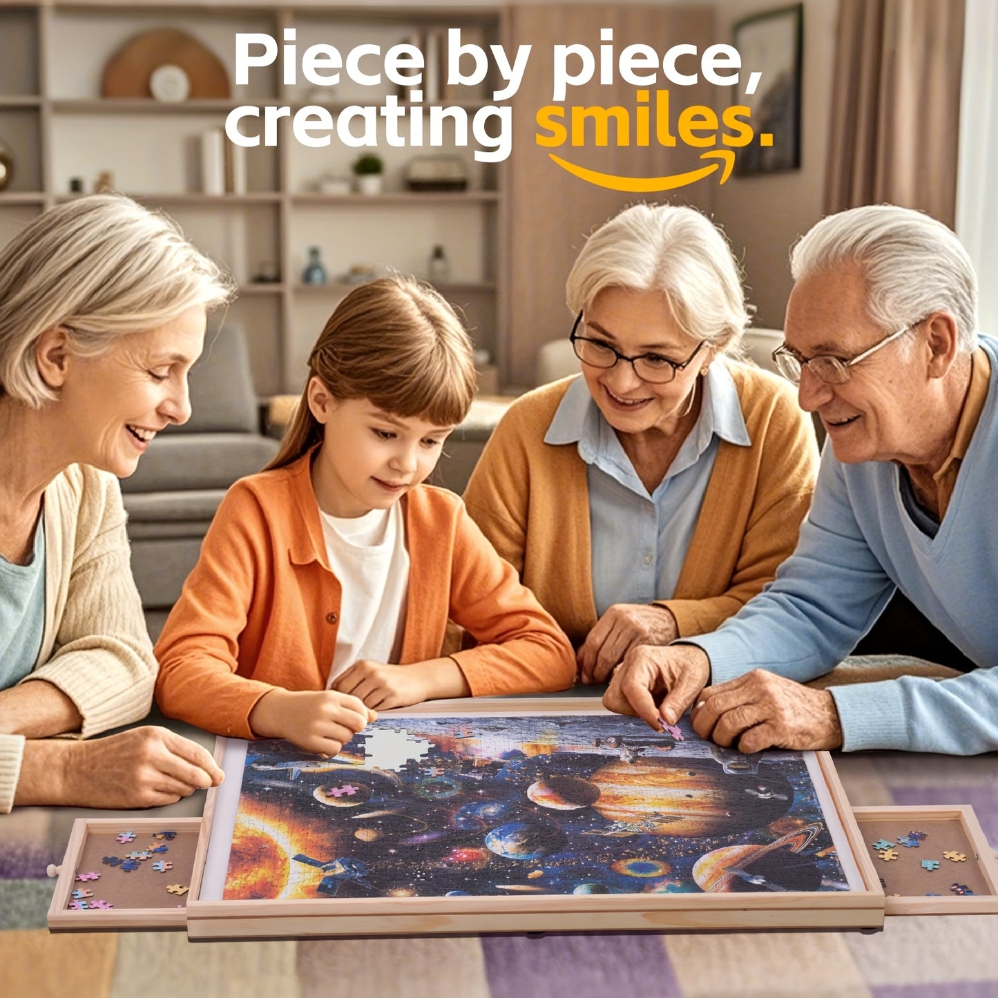 Rotating Tilting Two In One Puzzle Table With Four Drawers White Mat Lazy Susan Adjustable Wooden Jigsaw Table Stand