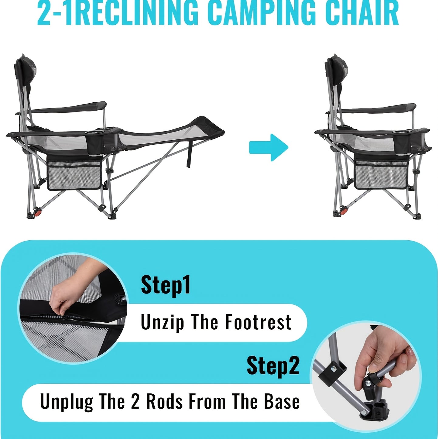 UPWELL Portable Folding Patio Chair With Carry Bag Adjustable Height Removable Footrests Outdoor Lounge Chair