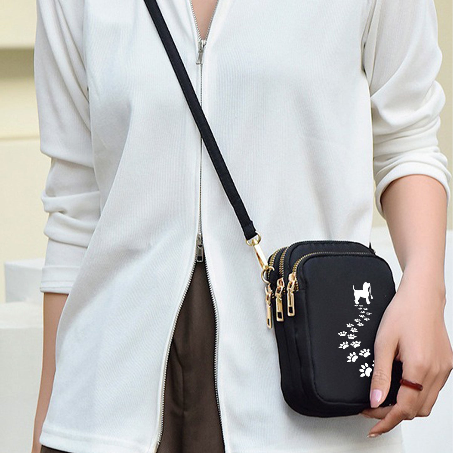 Dog Paw Print Crossbody Bag With Adjustable Strap Oxford