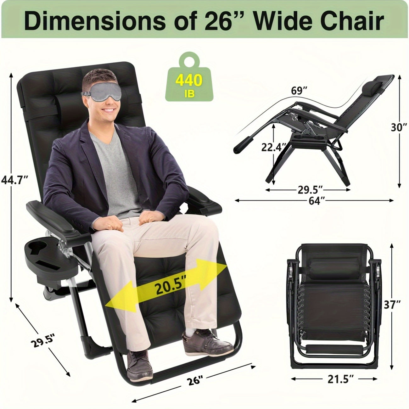 Ergonomic Zero Gravity Outdoor Lounge Chair With Side Table Grey 440 Pound Weight Capacity Durable Poolside