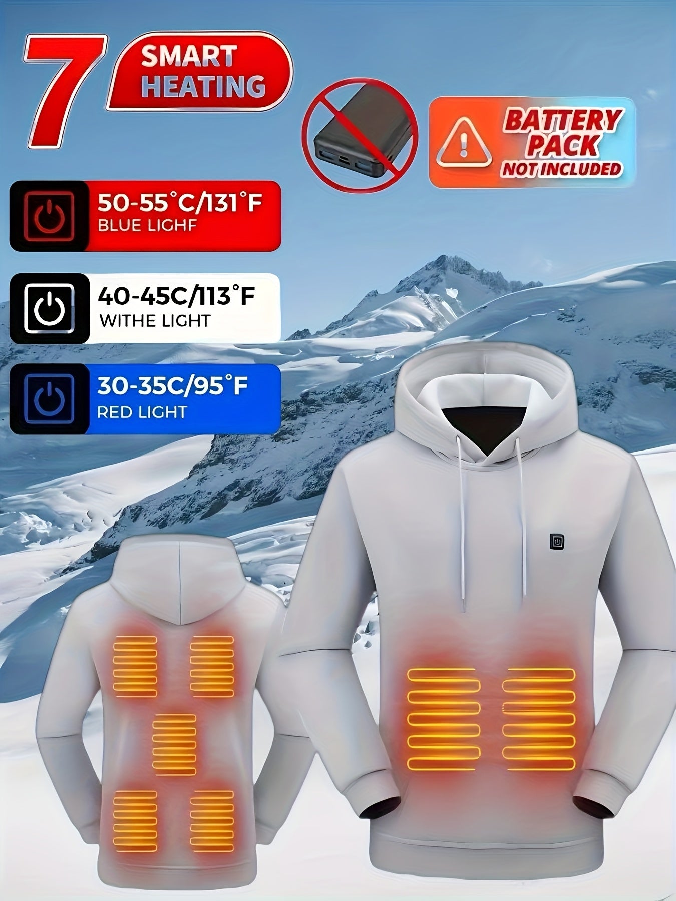 7 Zone USB Powered Electric Fleece Jacket With 3 Speed Control Kangaroo Pocket Unisex Winter Wear For Men And Women