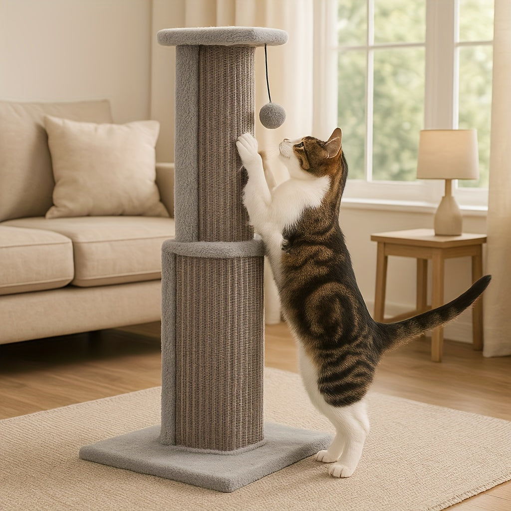 Durable Cat Tower Multi Level Cat Tree With Scratching Posts And Hanging Balls Grey And Black 18.9 Inch Wide