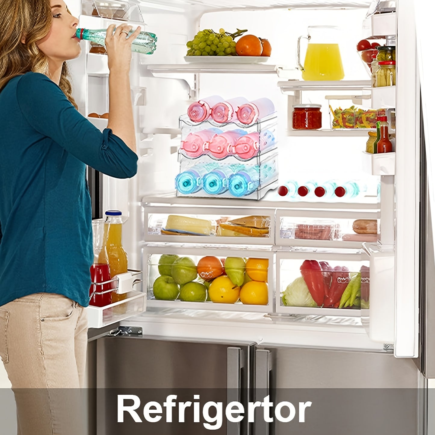 4 Tier Stackable Water Bottle Organizer Clear Plastic Kitchen Cabinet Storage Holds 16 Bottles For Home Office Pantry