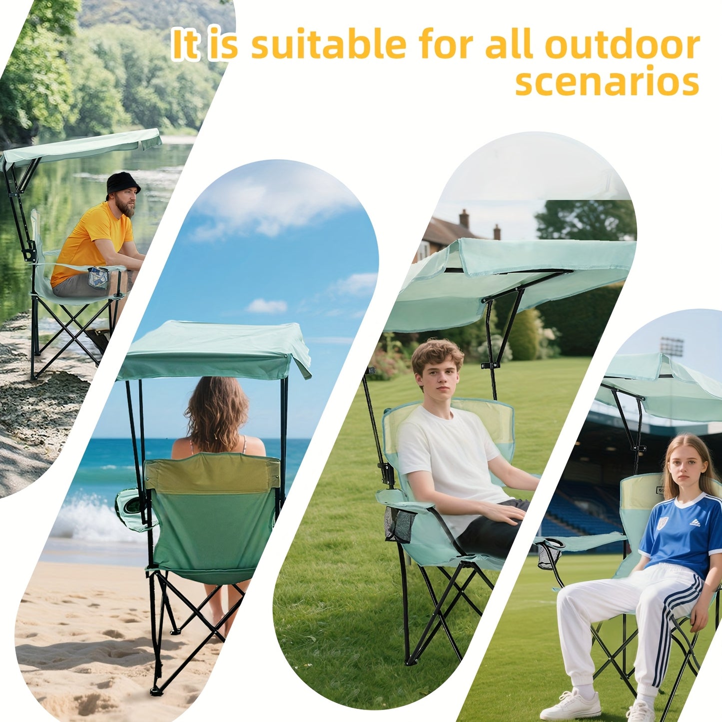 Outdoor Sunshade Chair With Adjustable Canopy And Armrests, Cup Holder, Foldable Storage Bag For Outdoor Use