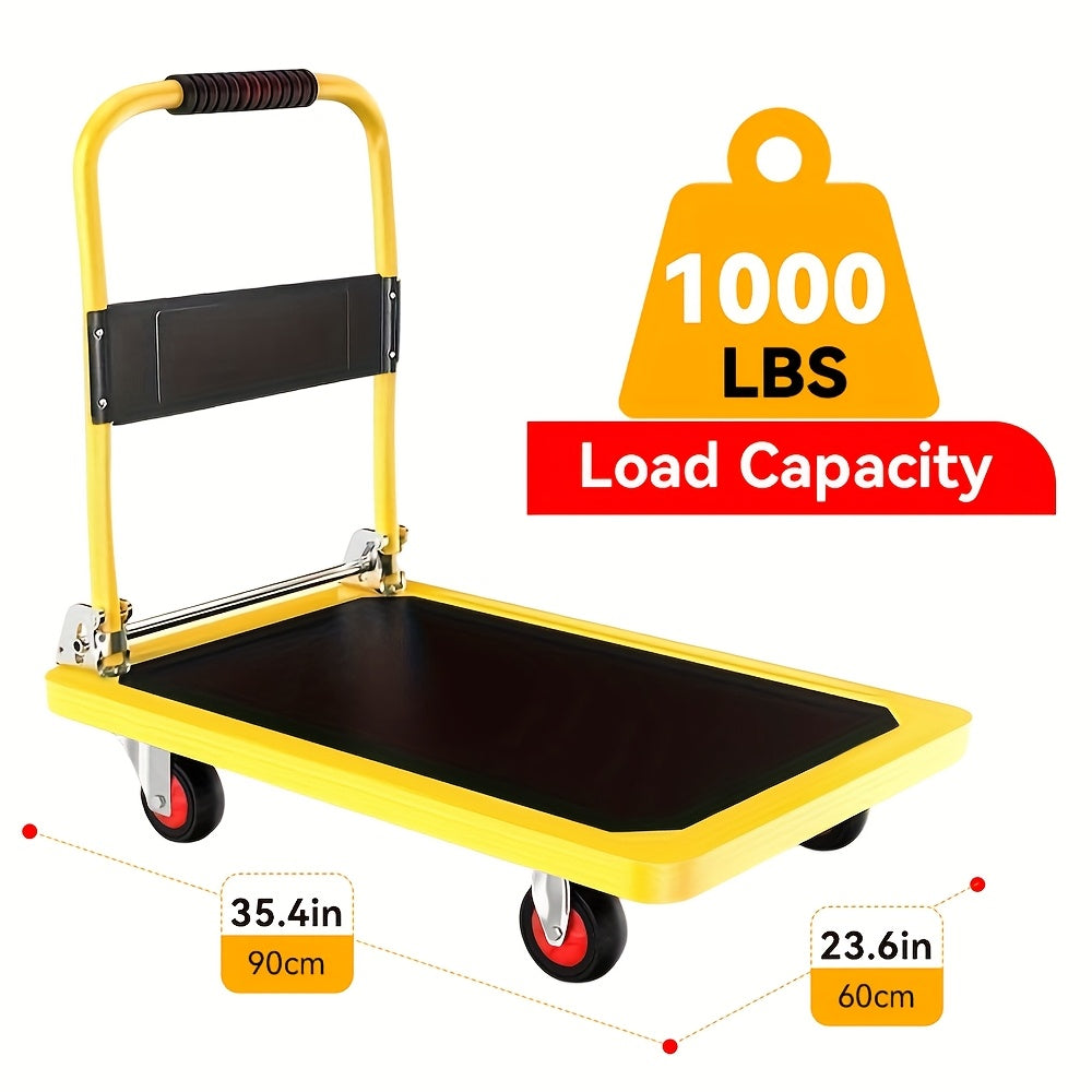 Foldable Platform Hand Truck High Load Capacity Carbon Steel Two 360 Degree Swivel Wheels And Two Fixed Silent Wheels