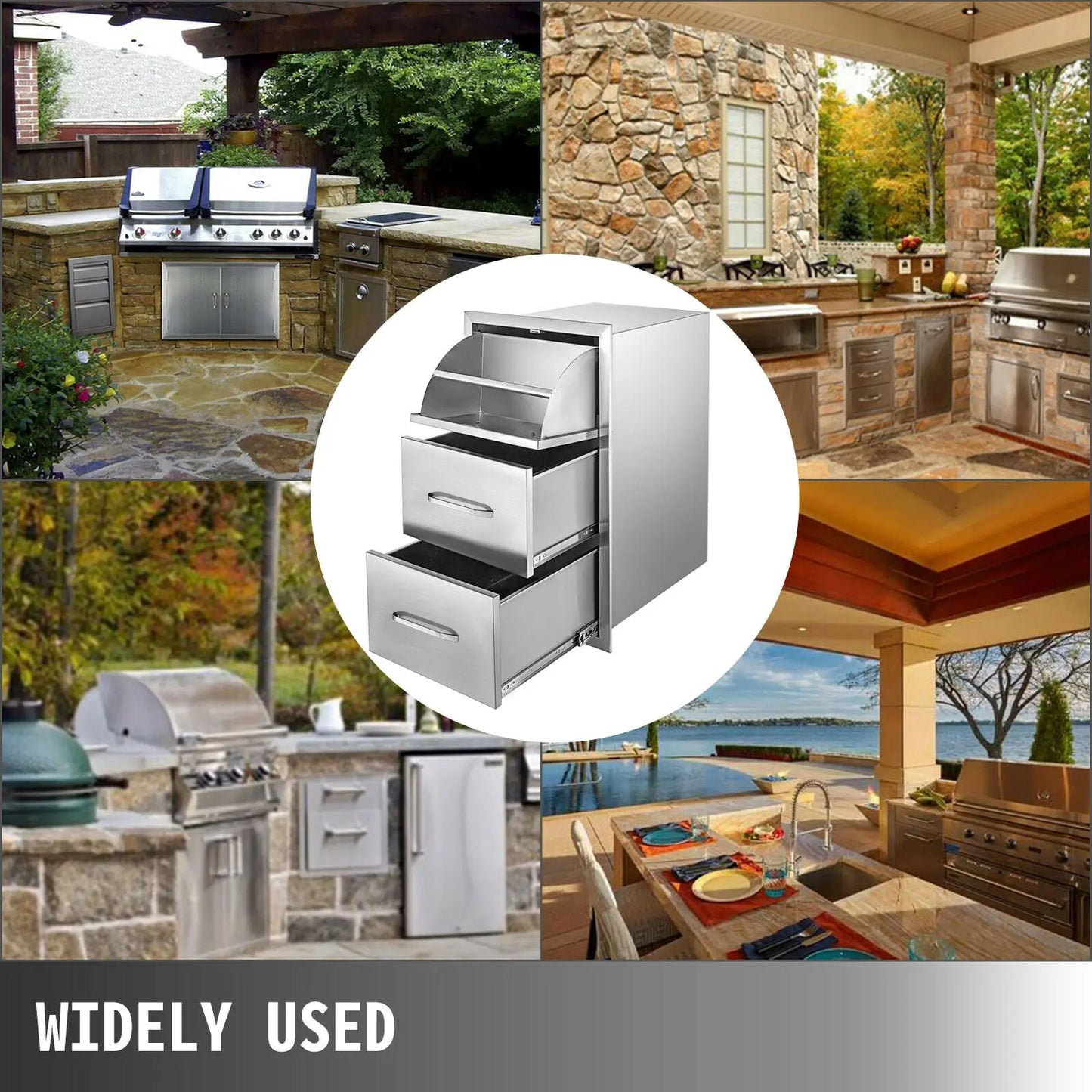 SucceBuy Stainless Steel Outdoor Kitchen Drawers with Handle Large Storage BBQ Island Weather Resistant