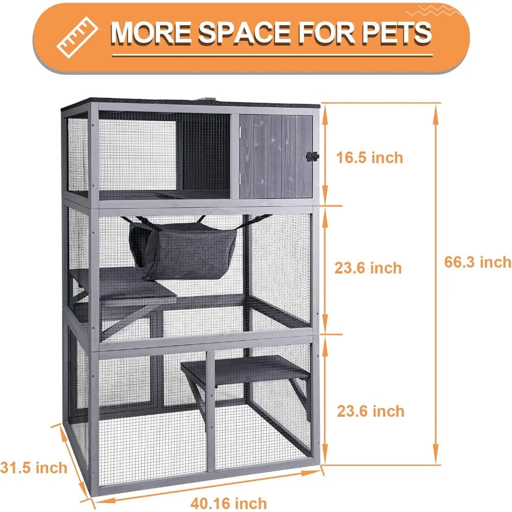 X Zone Pet Catio Wooden Cat House Enclosure Three Floors