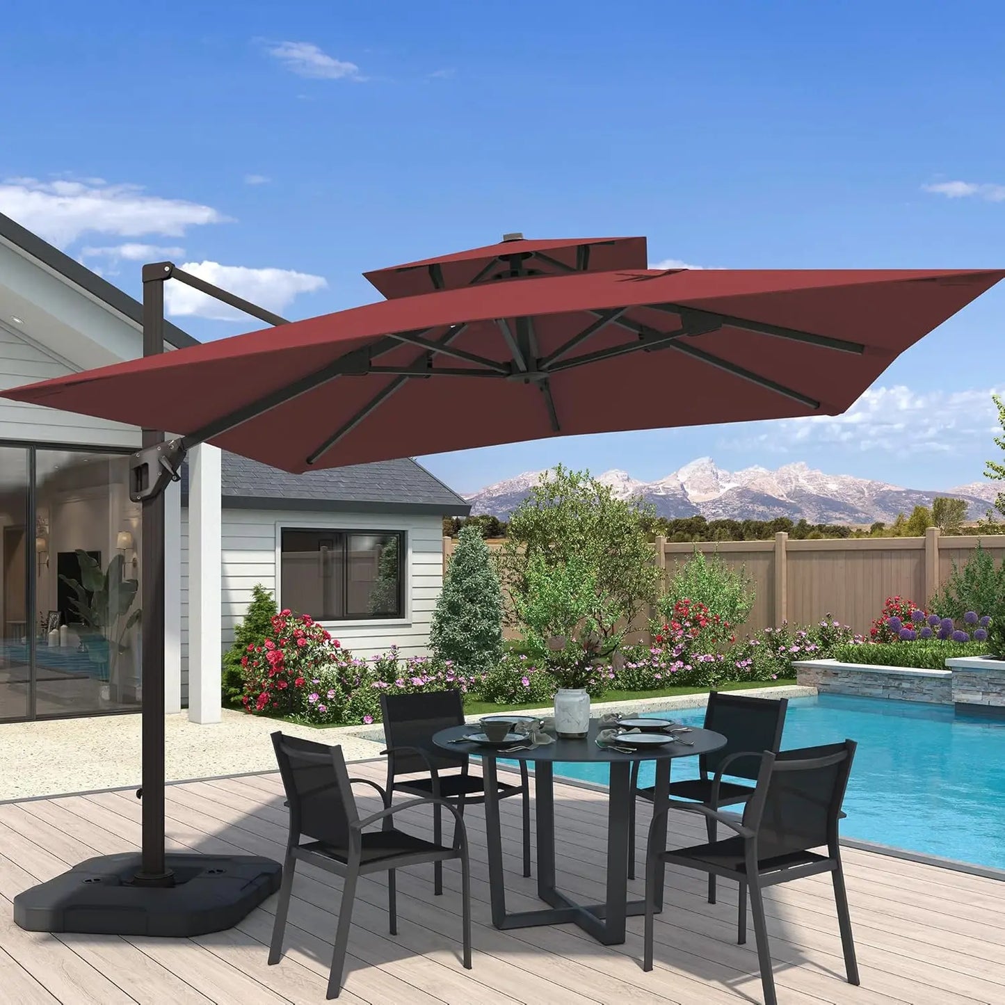 10x10 Ft Cantilever Patio Umbrella With Base Aluminum