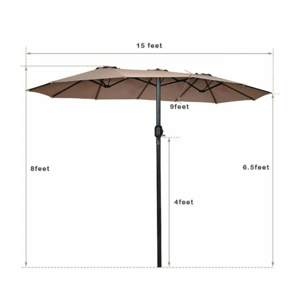 15 Ft Steel Double Twin Market Patio Umbrella With Crank