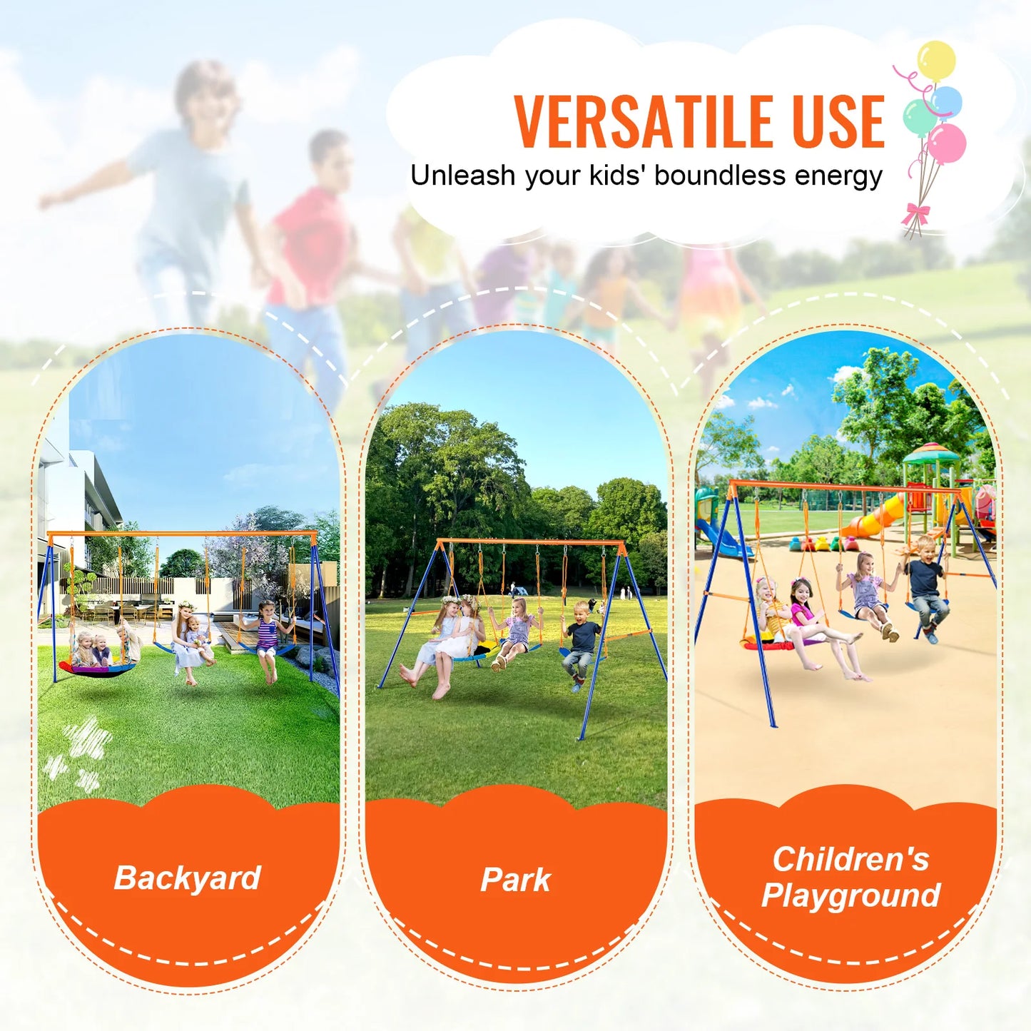 SucceBuy Swing Sets for Backyard 600 Pounds Capacity with 1 Saucer Swing Seat and 2 Belt Swing Seats for Kids Outdoor Play
