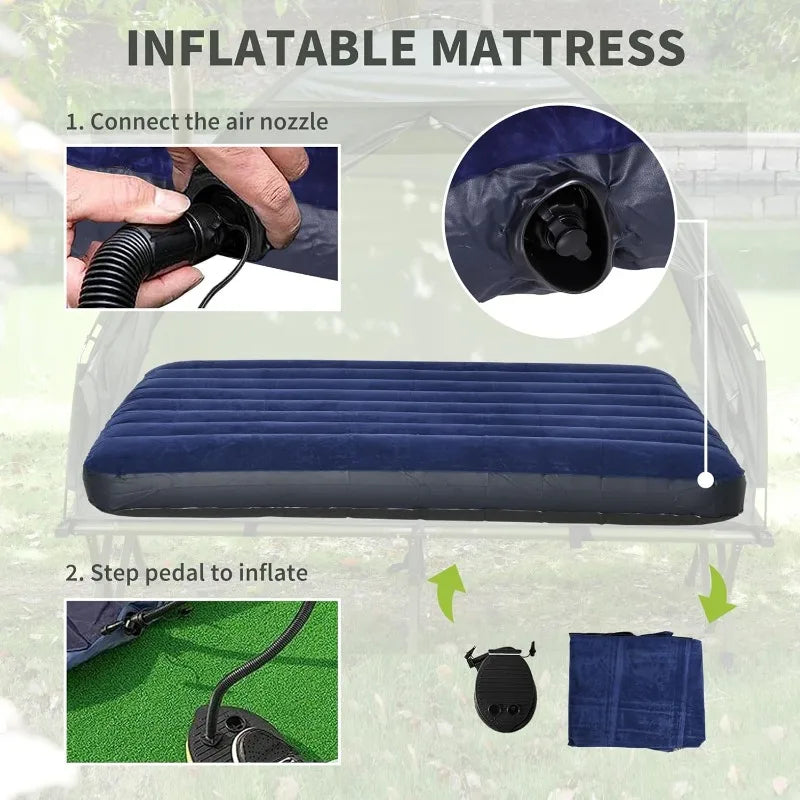 Outsunny 4 In 1 Foldable 2 Person Camping Cot Bed Tent