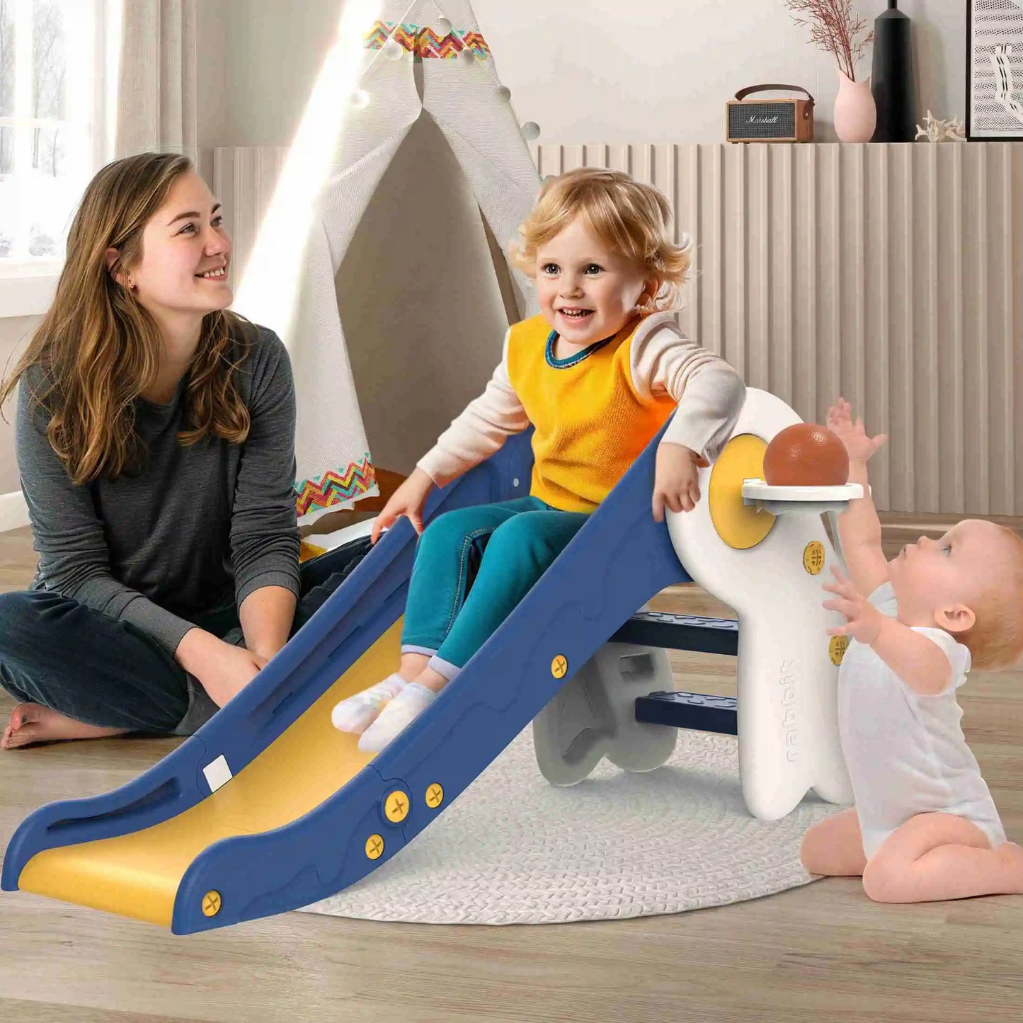 Kids Foldable Red Slide PE Plastic Indoor Outdoor Play Slide for Toddlers Ages 3 to 6