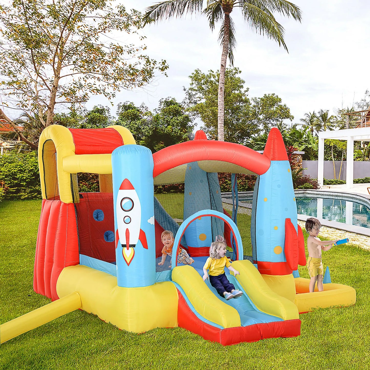 10.8 Foot X 8.7 Foot X 6.1 Foot Outdoor Inflated Castle for Climbing Sliding and Bouncing