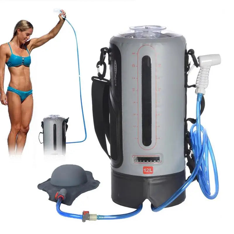 12L Portable Camping Shower Bag With Foot Pump Window